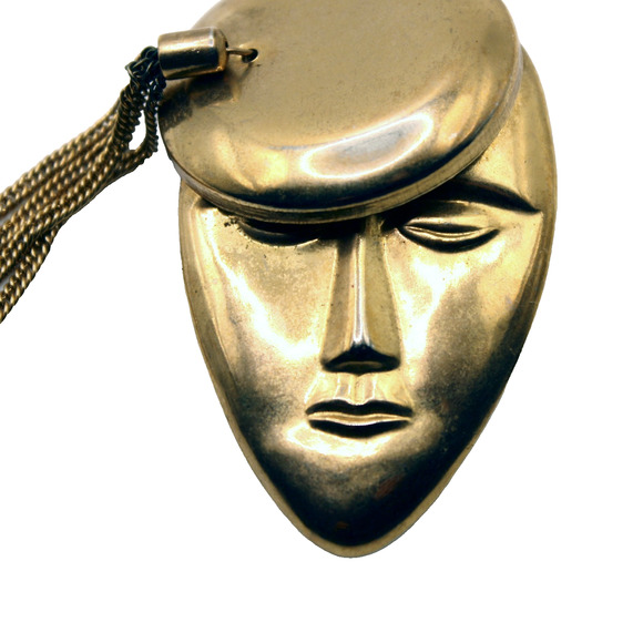 Vintage Face Pin Statement Brooch w Beret Long Fringe Gold Metal 2.5" - Hey Viv - Picture 2 of 6